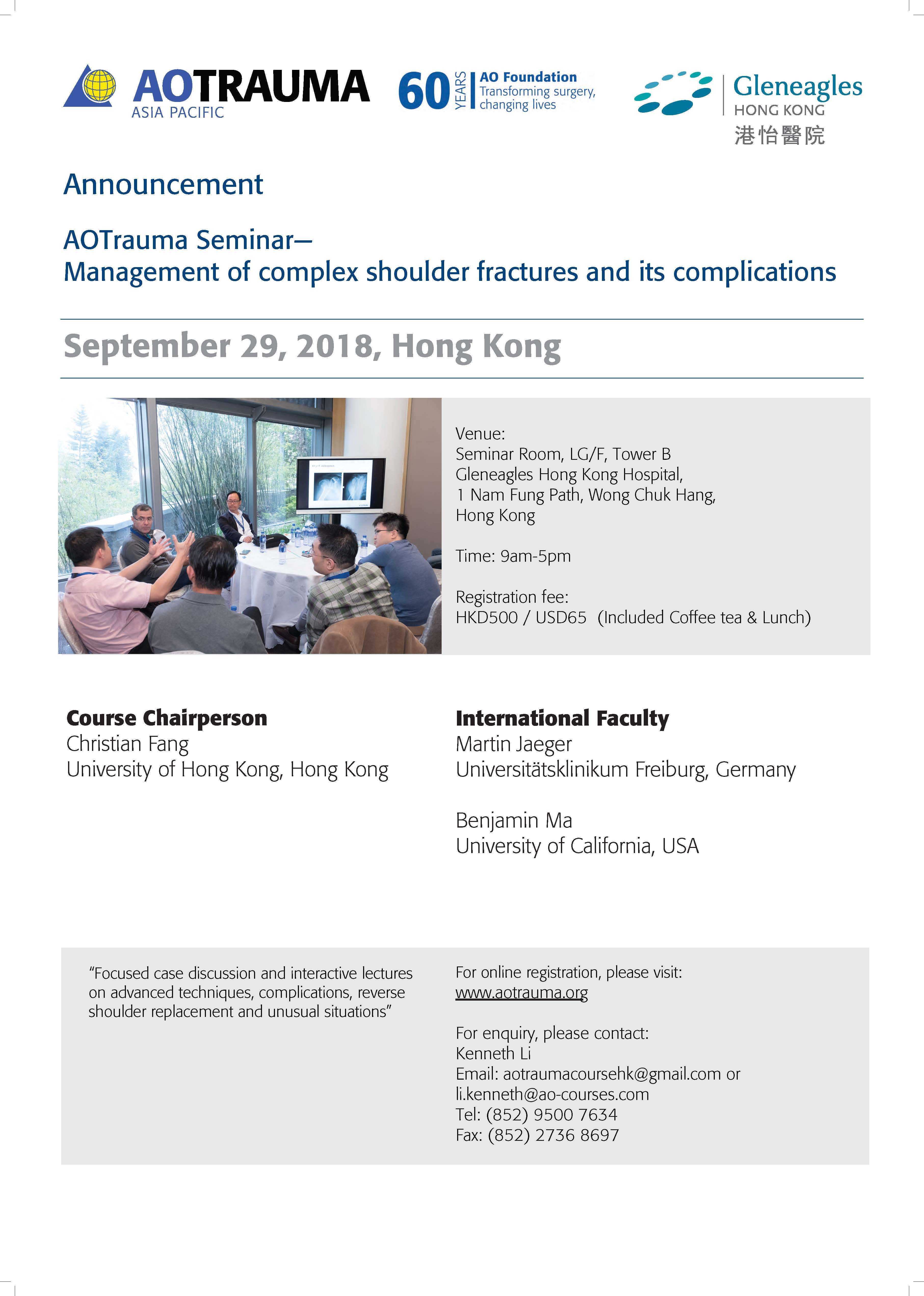 Aotrauma Seminar On Management Of Complex Shoulder Fractures And