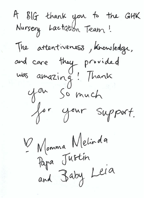 Thank you card from Momma Melinda & Papa Justin & Baby Leia